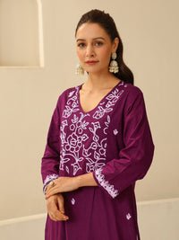 Rumah Wanita Chikankari Purple Cotton Chikankari Sulam Kurta