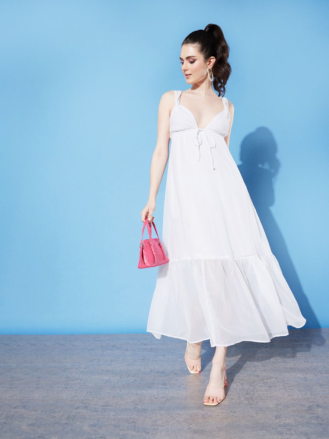 DressBerry Solid Sleeveless Maxi Dress With Gathers Detail