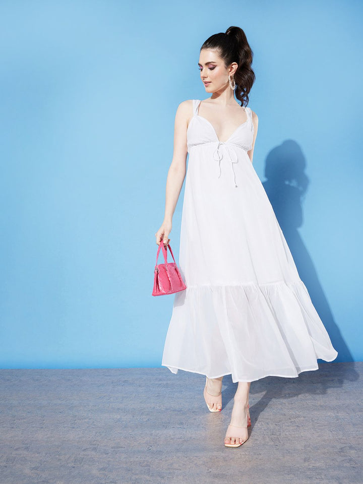 DressBerry Solid Sleeveless Maxi Dress With Gathers Detail