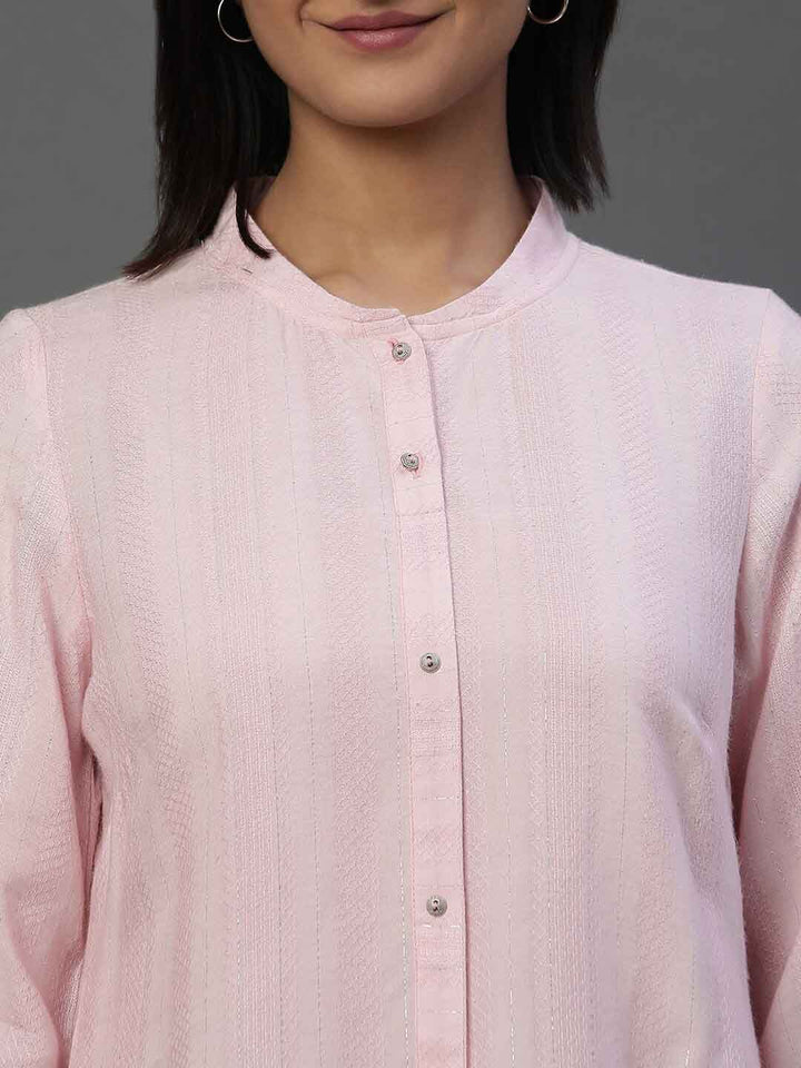 AURELIA Geometric Woven Design Mandarin Collar Straight Kurti
