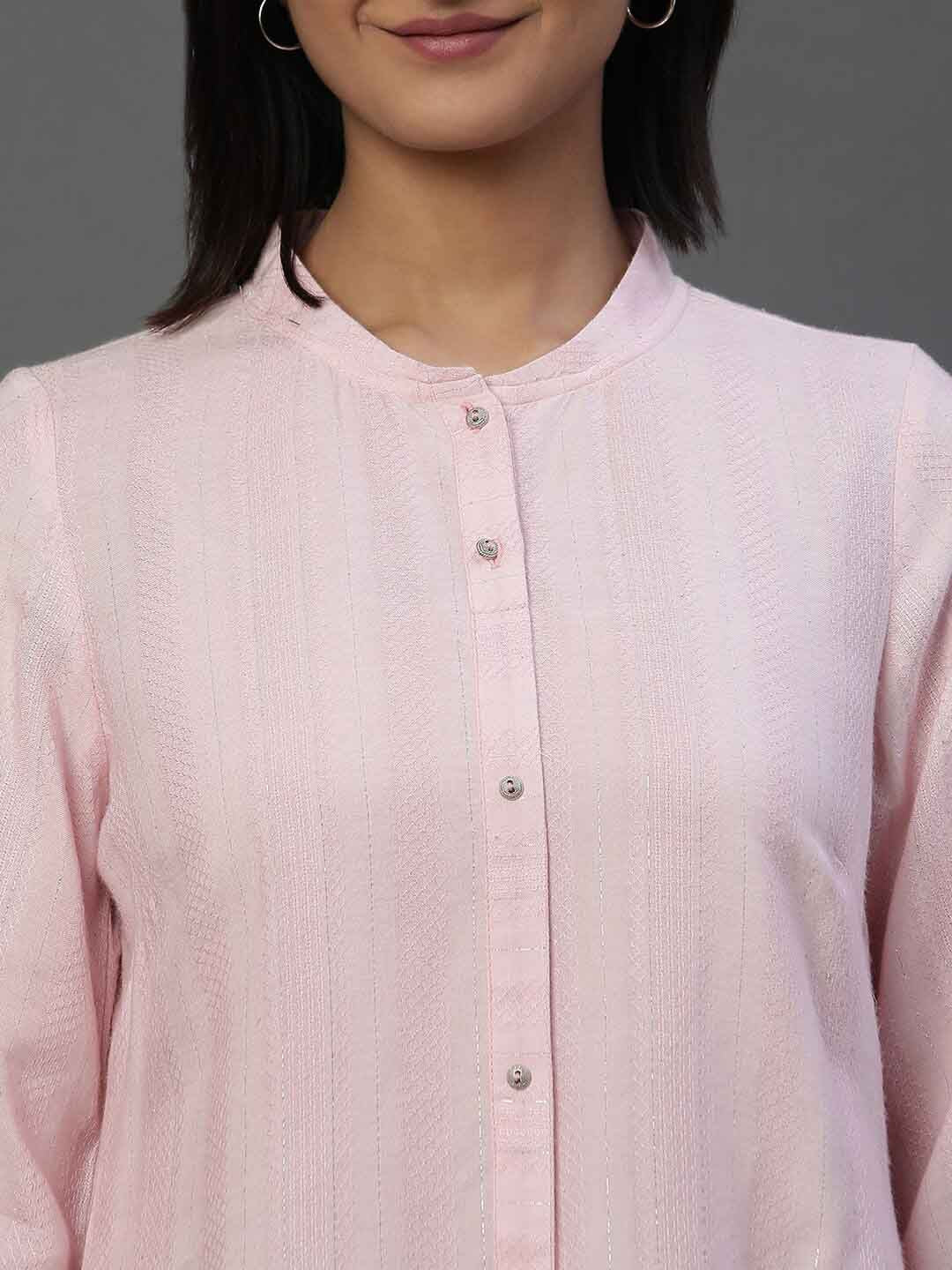 AURELIA Geometric Woven Design Mandarin Collar Straight Kurti