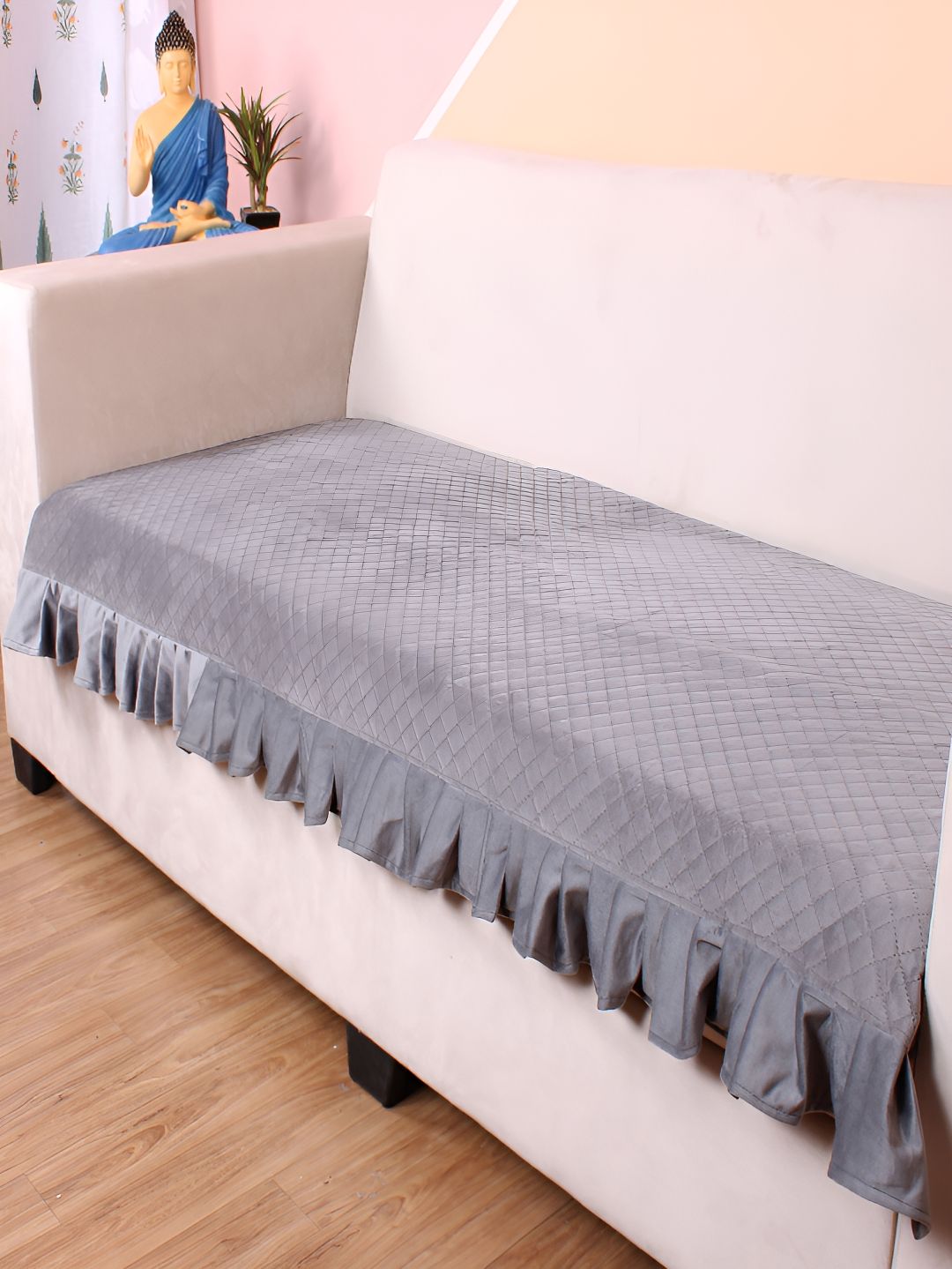 STITCHNEST Grey Self Design 3 Seater Sofa Cover