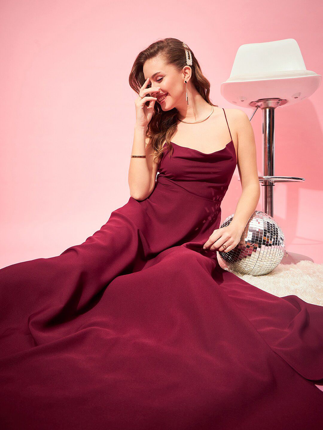Berrylush Maroon Shoulder Straps Tie Ups Maxi Dress