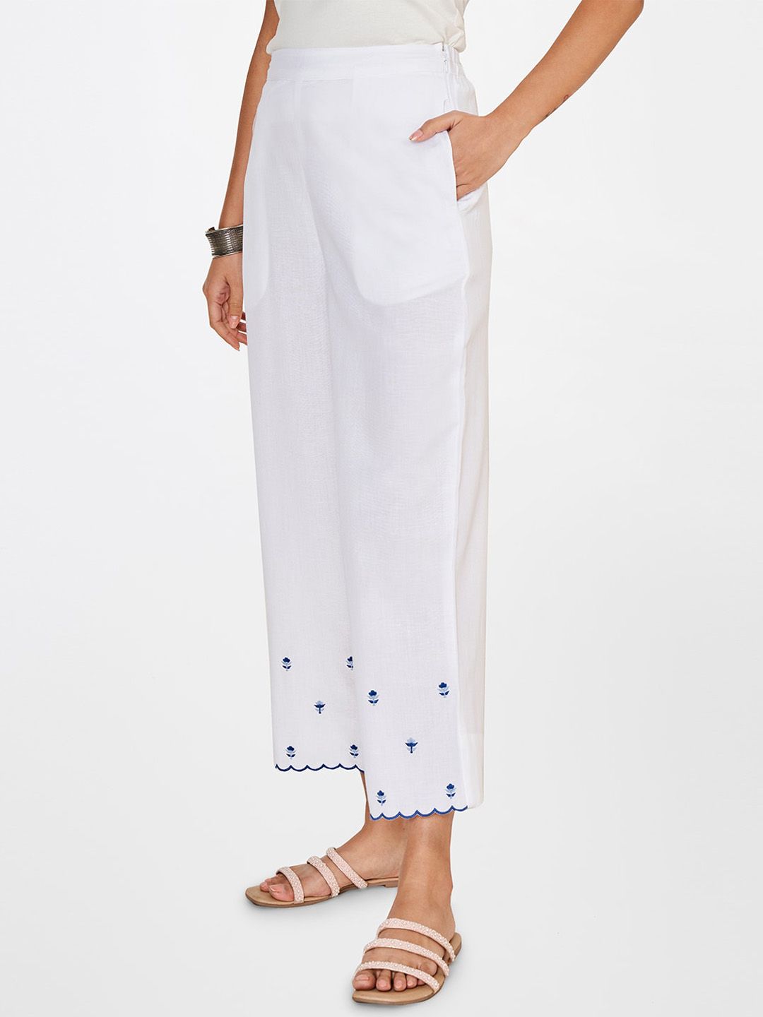 Global Desi Women Embroidered Straight Fit Trousers