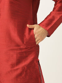 SOJANYA Men Maroon Solid Straight Kurta