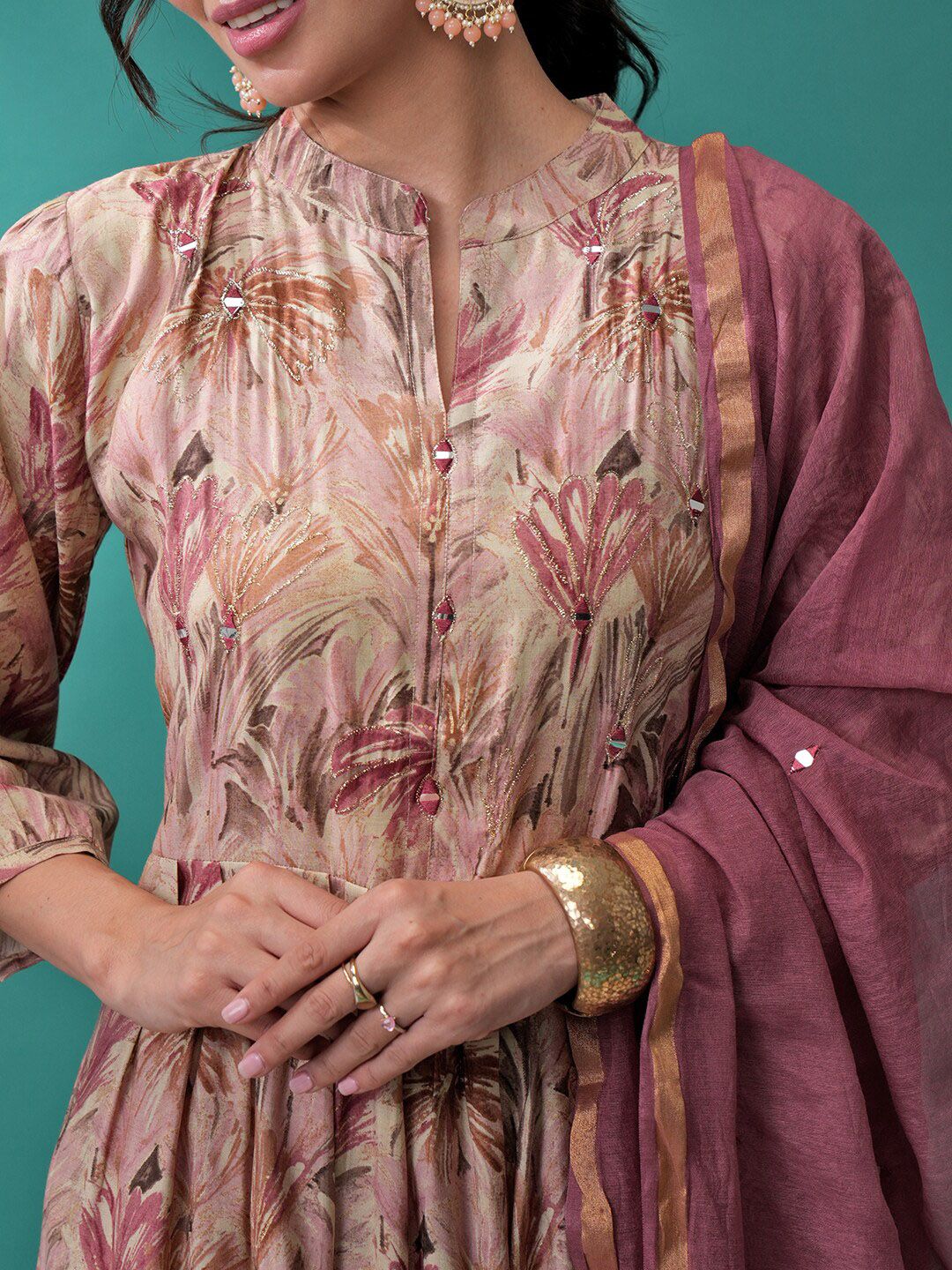 Vishudh Floral Printed Regular Kurta with Trousers & With Dupatta