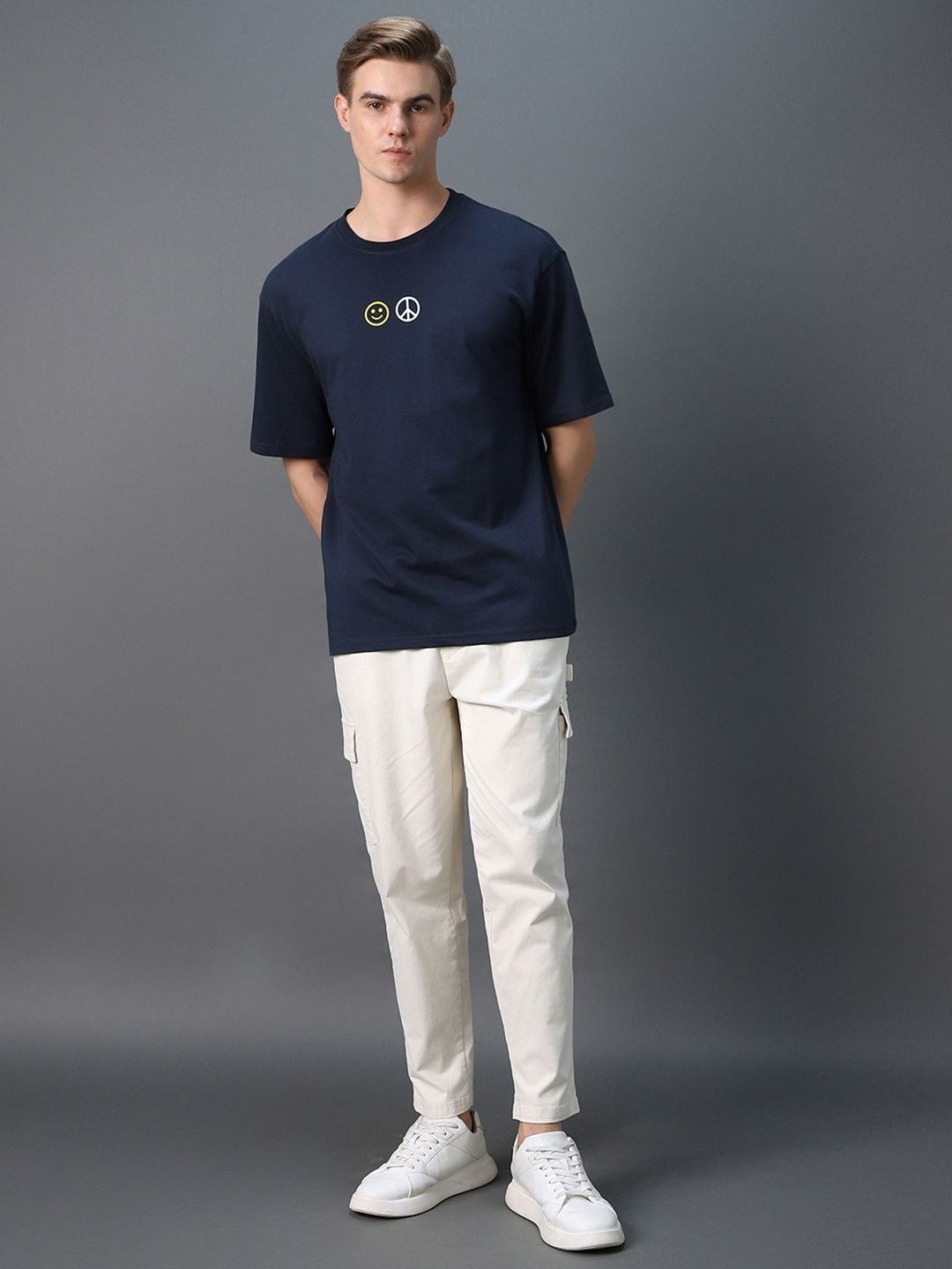 Bewakoof Pure Cotton Peace Not War Graphic Printed Oversized T-shirt