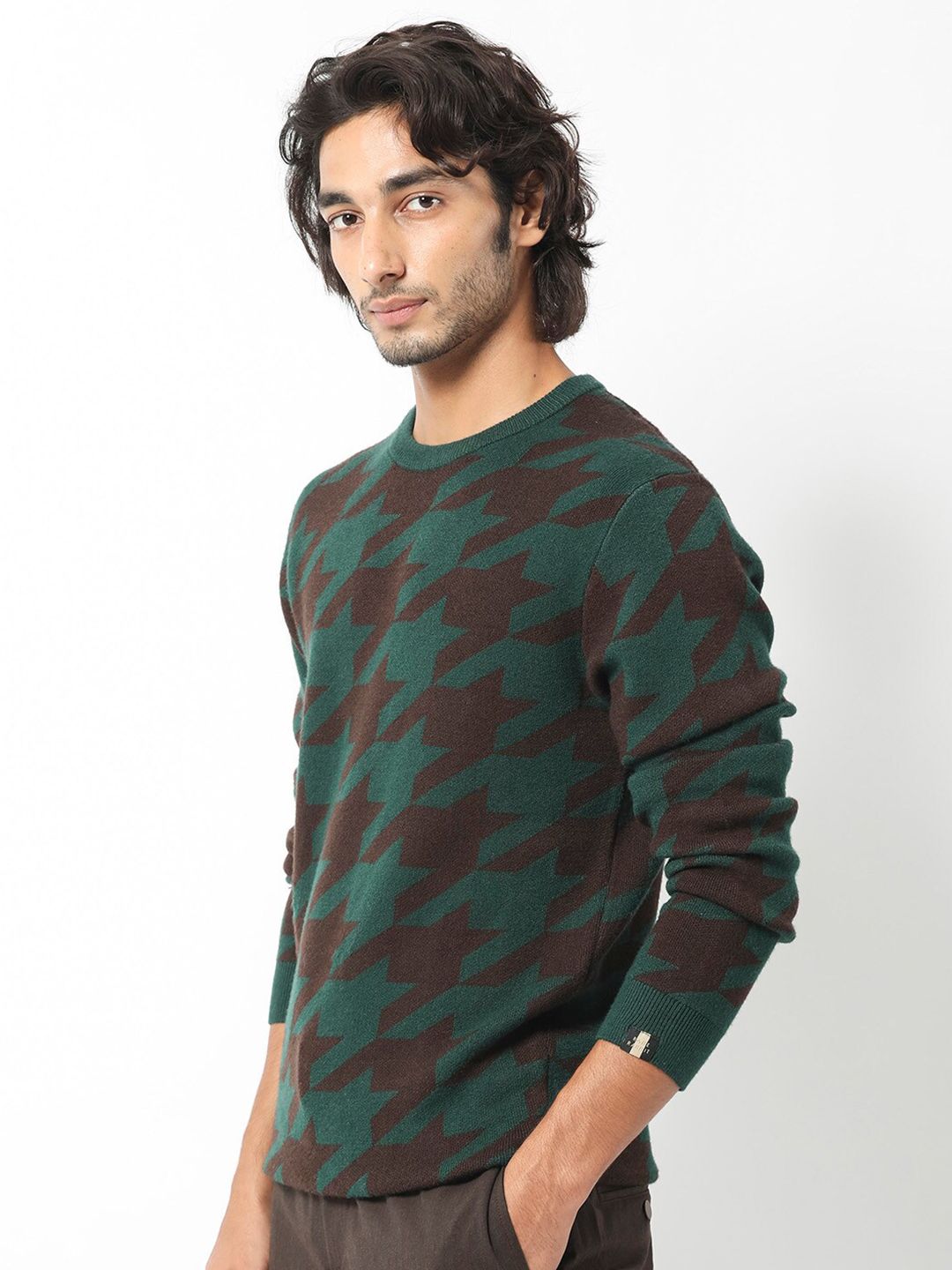 RARE RABBIT Men Honder Round Neck Geometric Printed Sweater