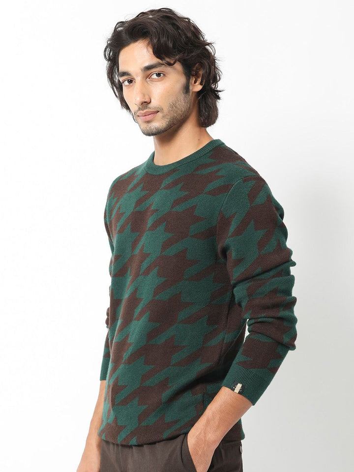 RARE RABBIT Men Honder Round Neck Geometric Printed Sweater