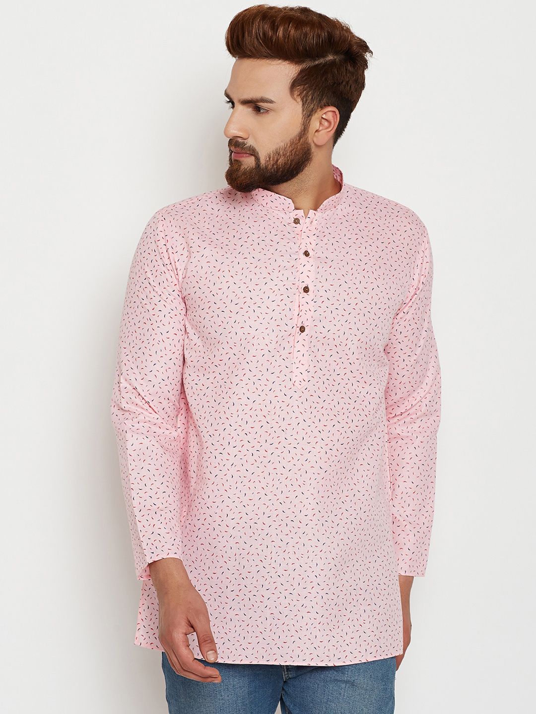 SOJANYA Men Pink Printed Straight Kurta