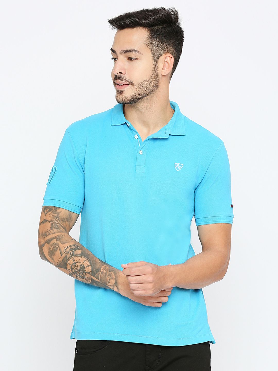 Being Human Men Blue Polo Collar Pockets T-shirt
