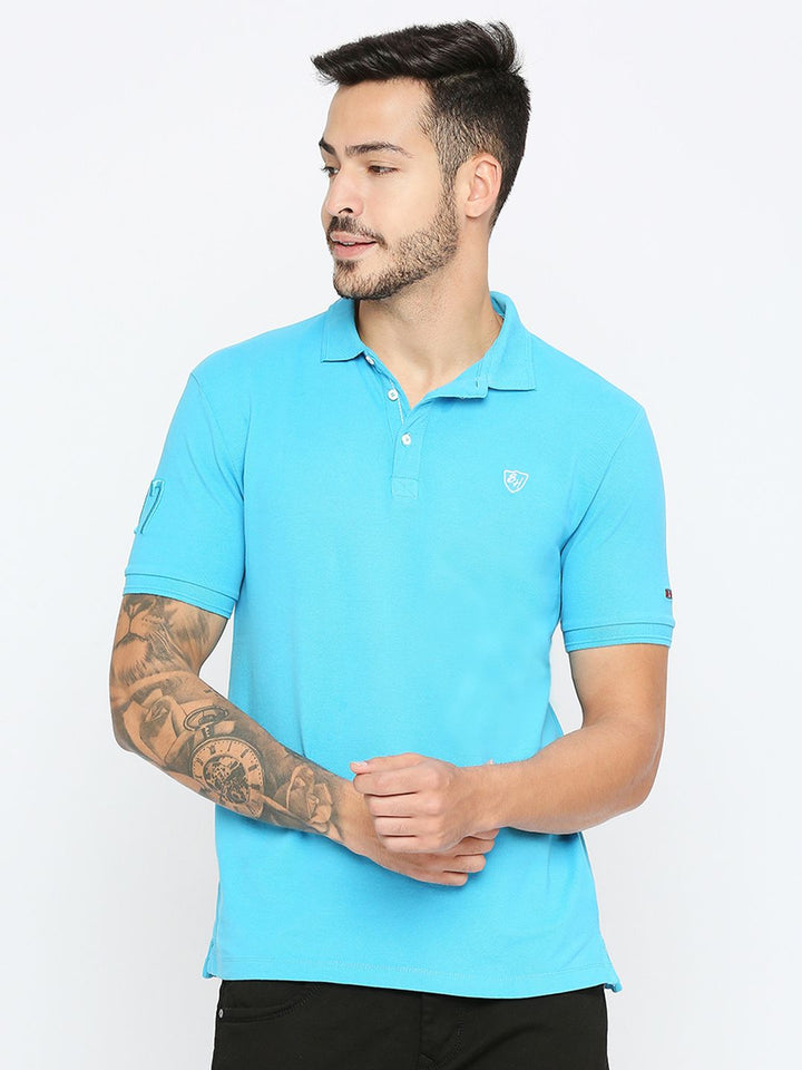 Being Human Men Blue Polo Collar Pockets T-shirt