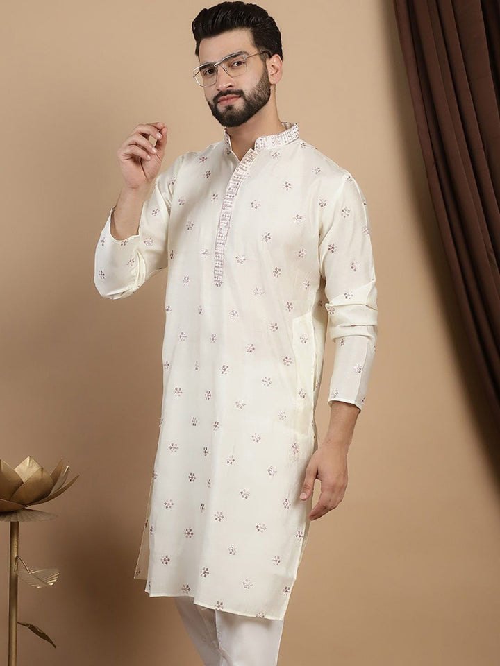 Anouk Floral Cotton Silk Mandarin Collar Kurta