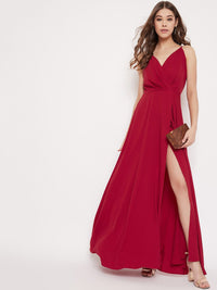 Berrylush Women Red Solid Maxi Dress
