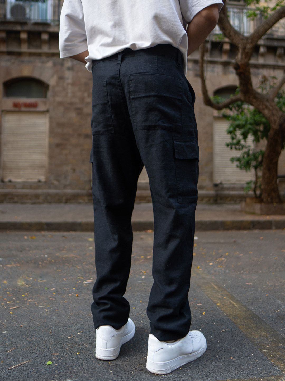 Powerlook Men Black Cotton Contrast Cargo Pant