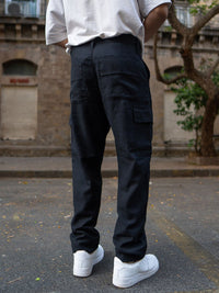 Powerlook Men Black Cotton Contrast Cargo Pant