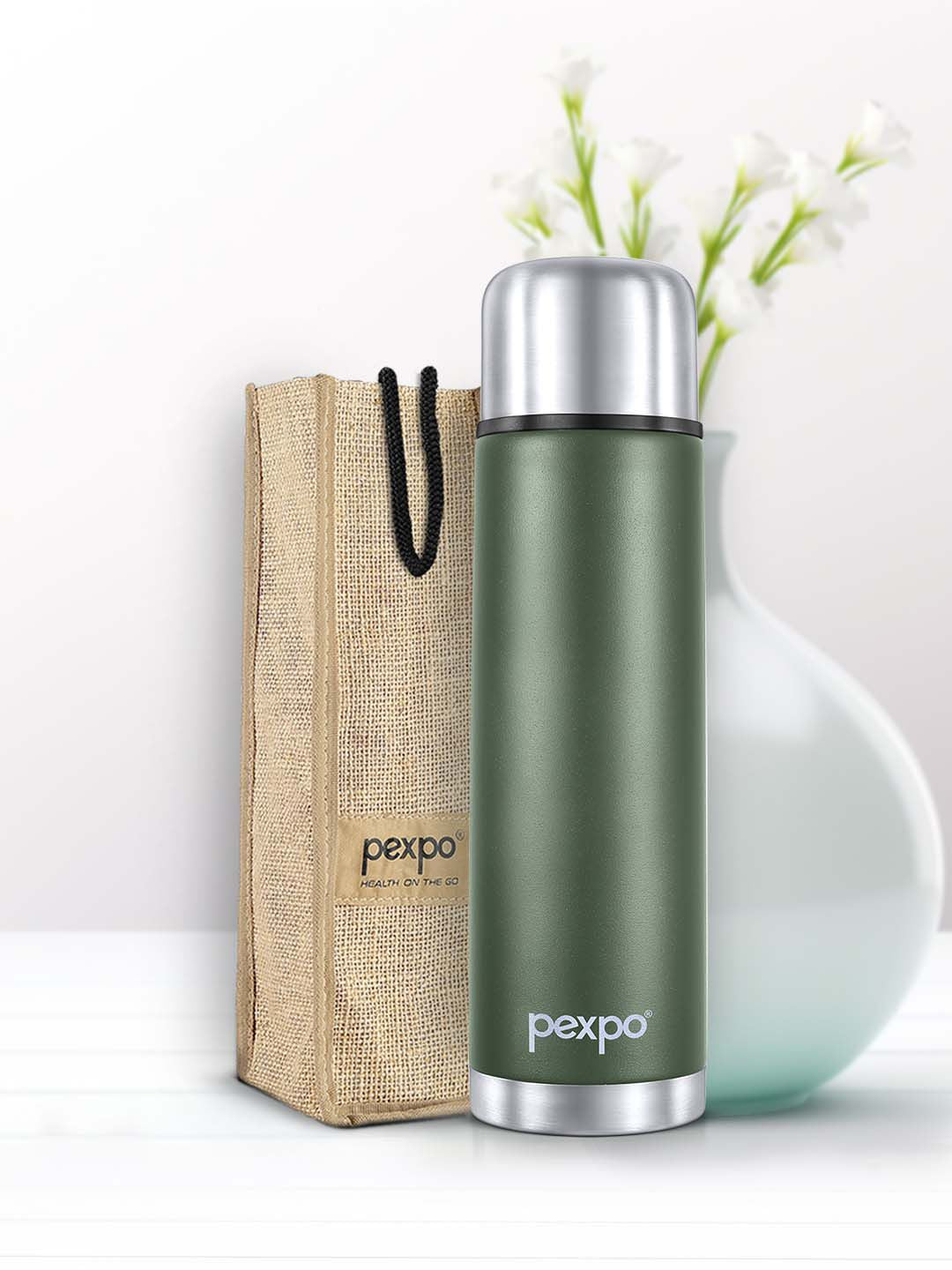 Pexpo Flamingo Green Thermosteel ISI Certified Hot Military Flask Water Bottle 1000ml