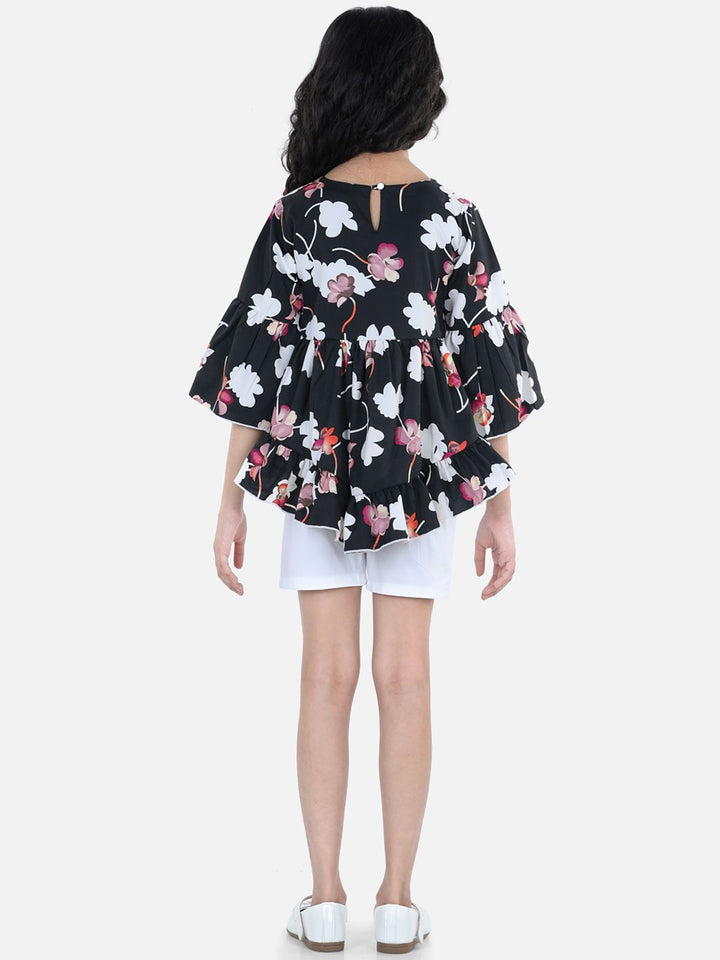 Cutiekins Girls Black & White Printed Top with Shorts Set