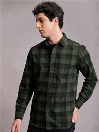 Locomotive Men Green Checked Regular Shirt