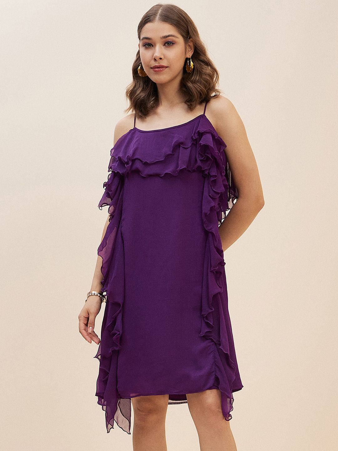 Antheaa Purple Chiffon A-Line Dress