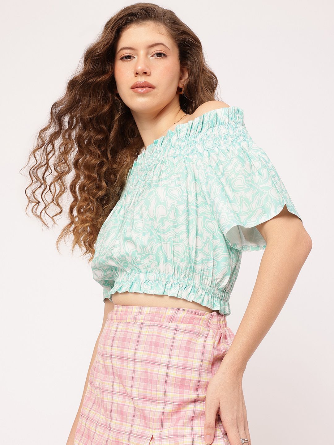 DressBerry Chic & Cheery Smocked Crop Blouson Top