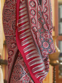 Saree mall modal Ajrak Block Pure Crepe Bagru SareesWith Blouse Piece