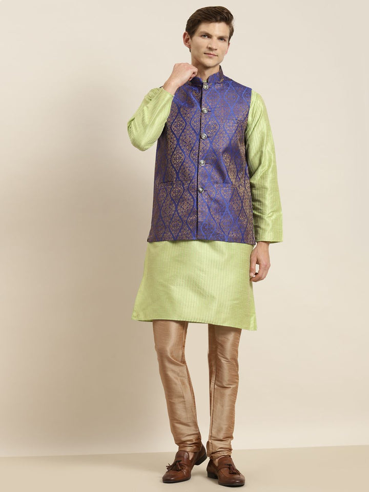 SOJANYA Kurta Belang Hijau Limau Lelaki dengan Jaket Churidar & Nehru