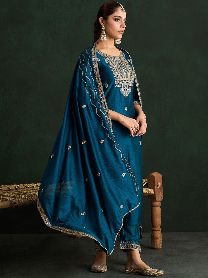 Indo Era Women Ethnic Motifs Embroidered Regular Kurta with Trousers & With Dupatta
