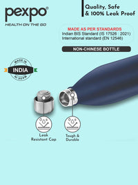 Pexpo Electro Denim Blue Thermosteel ISI Certified 24 Hrs Hot Flask Water Bottle 500ml