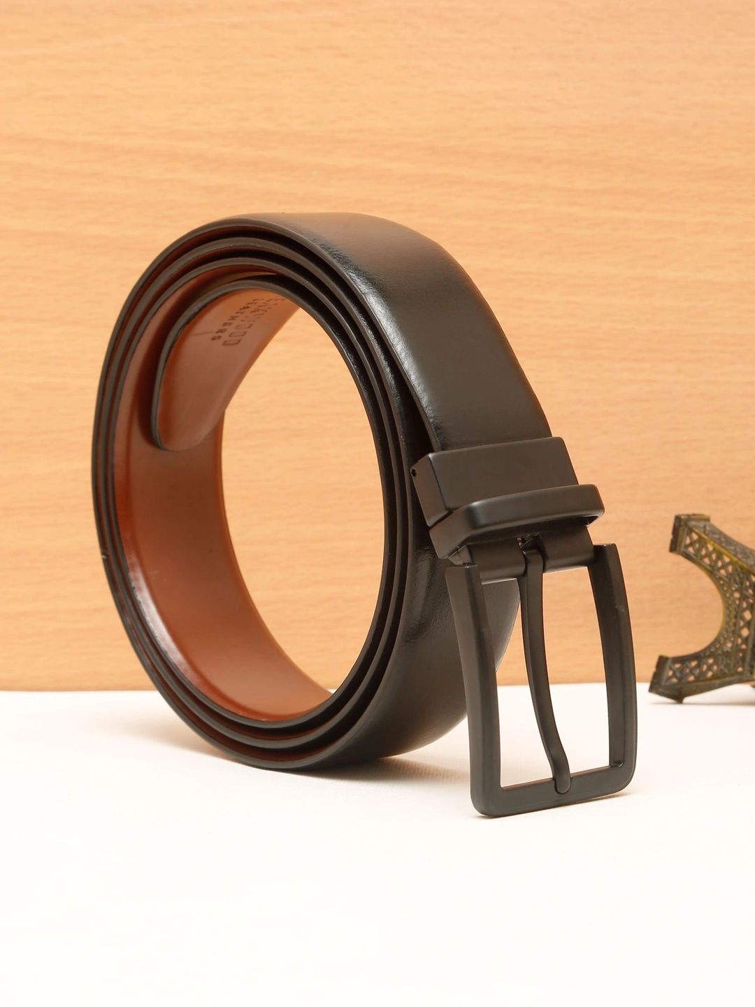 Teakwood Leathers Men Textured Leather Reversible Formal Belt