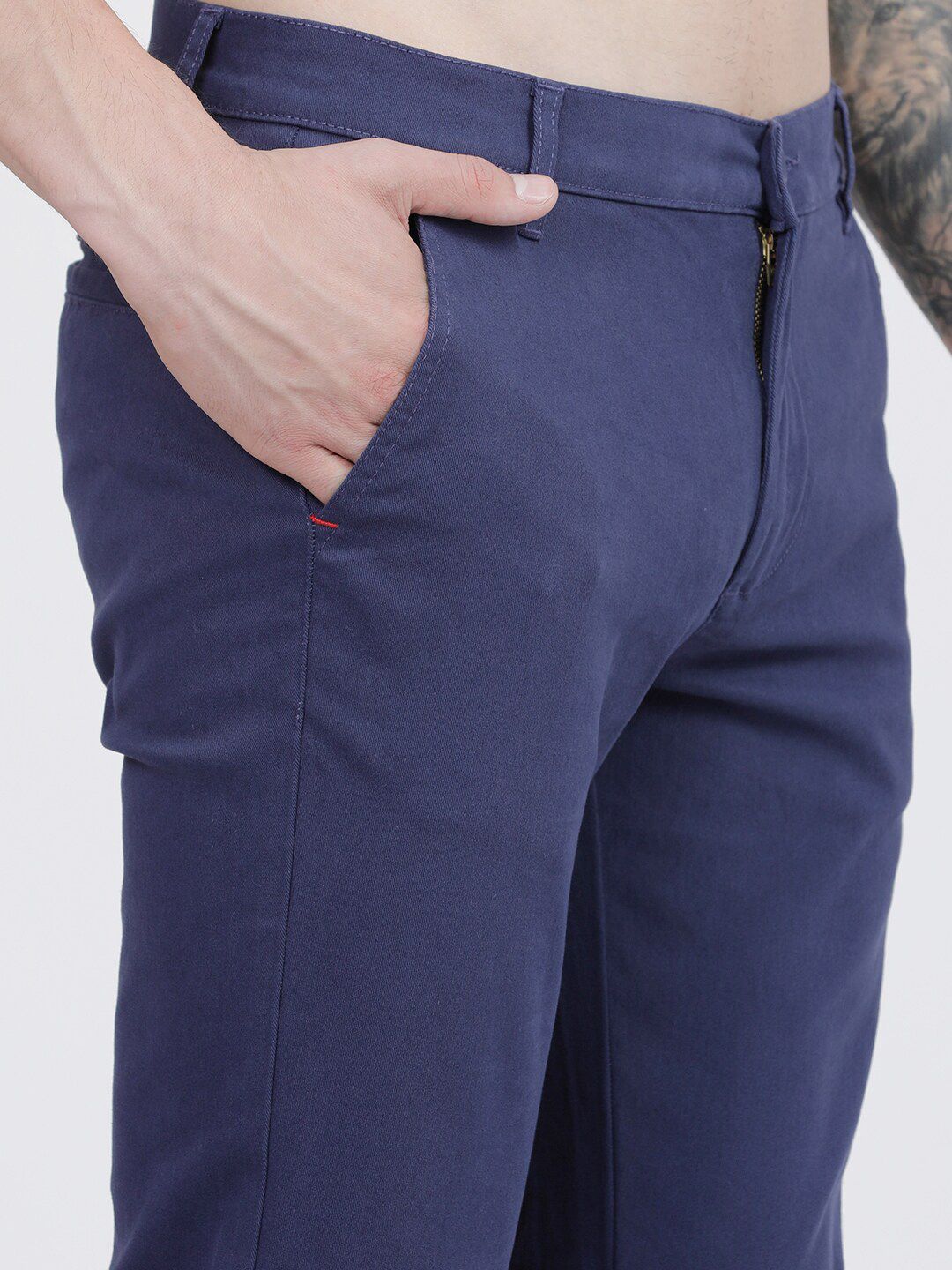 The Indian Garage Co Men Blue Slim Fit Regular Trousers