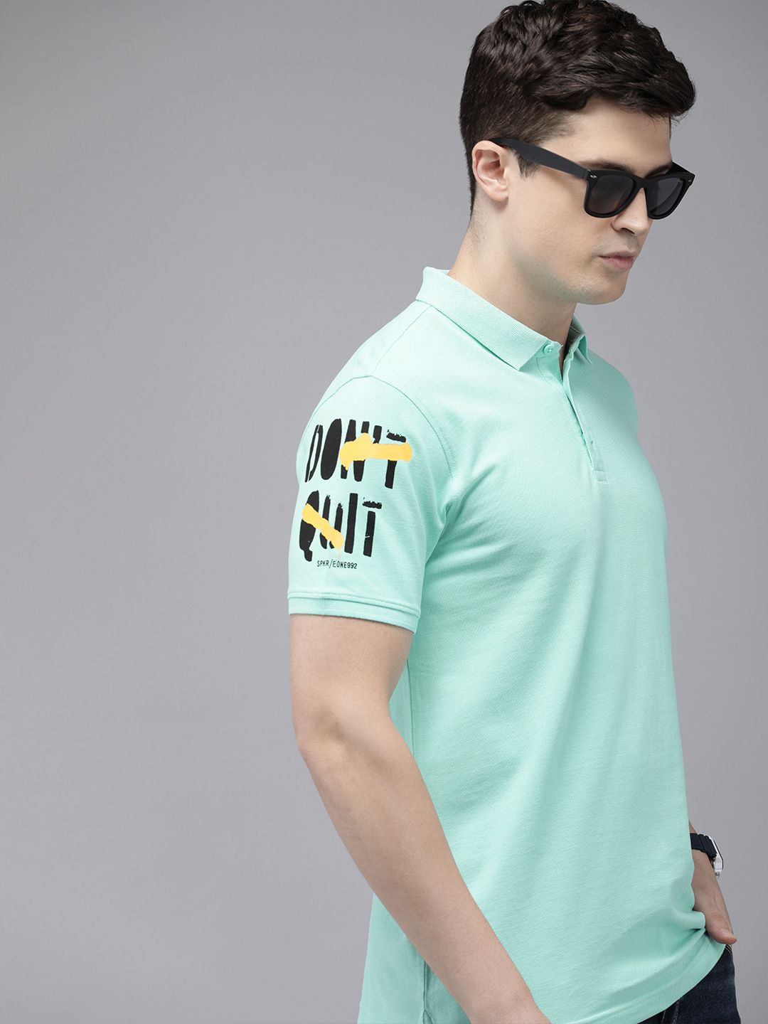 SPYKAR Typography Polo Collar Pure Cotton Slim Fit T-shirt