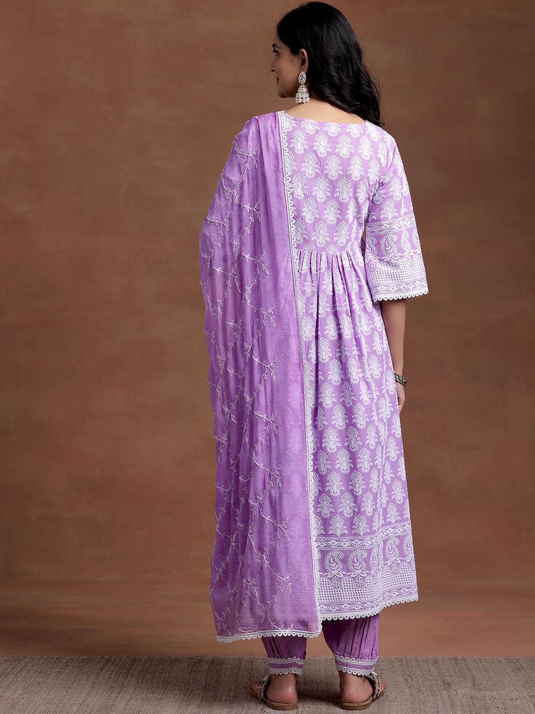 Libas Women Floral Regular Thread Work Pure Cotton Kurta with Salwar & With Dupatta