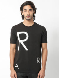 RARE RABBIT Men Drover Typography Printed Slim Fit Cotton T-Shirt