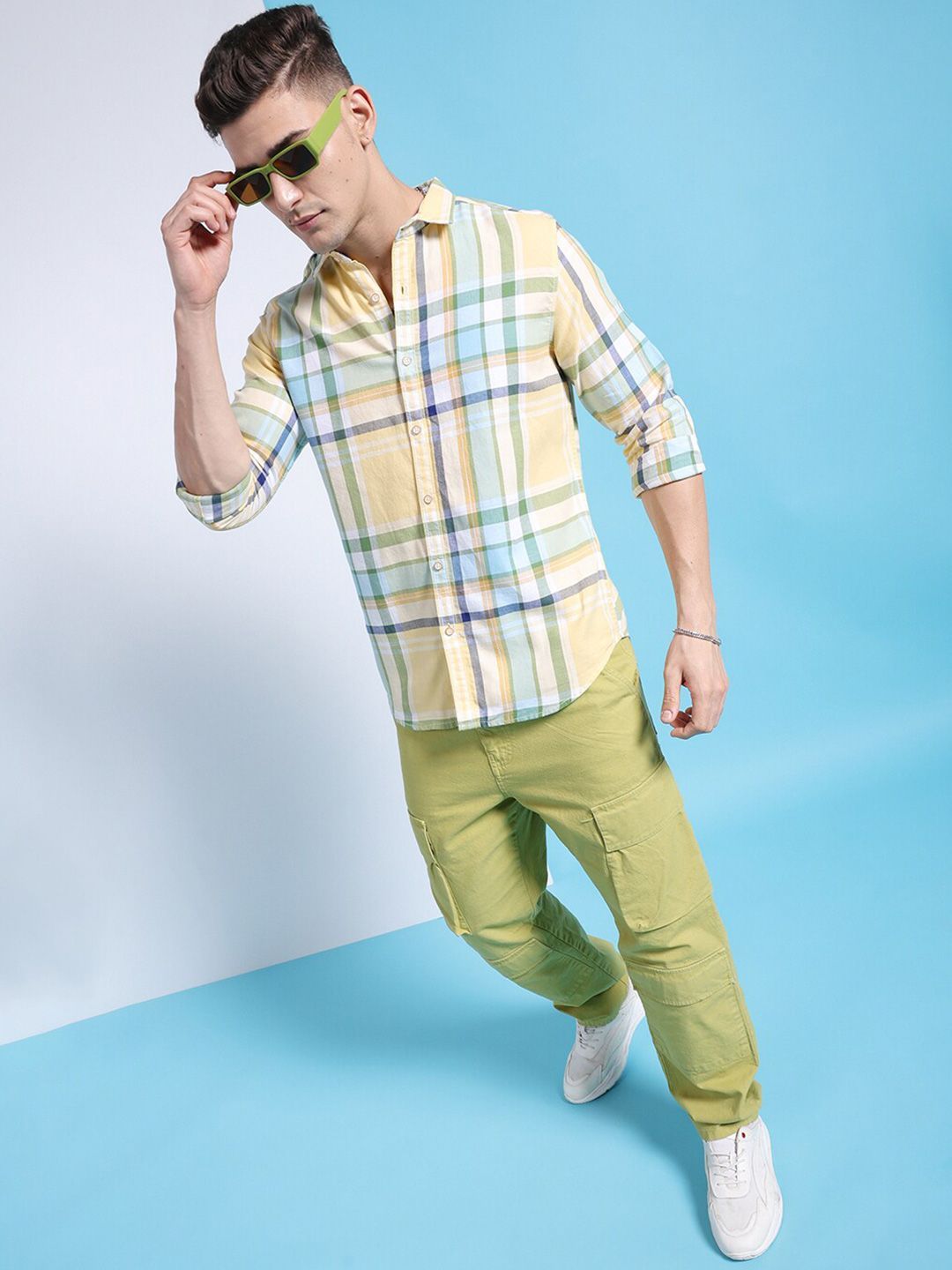 The Indian Garage Co Slim Fit Tartan Checked Pure Cotton Twill Casual Shirt