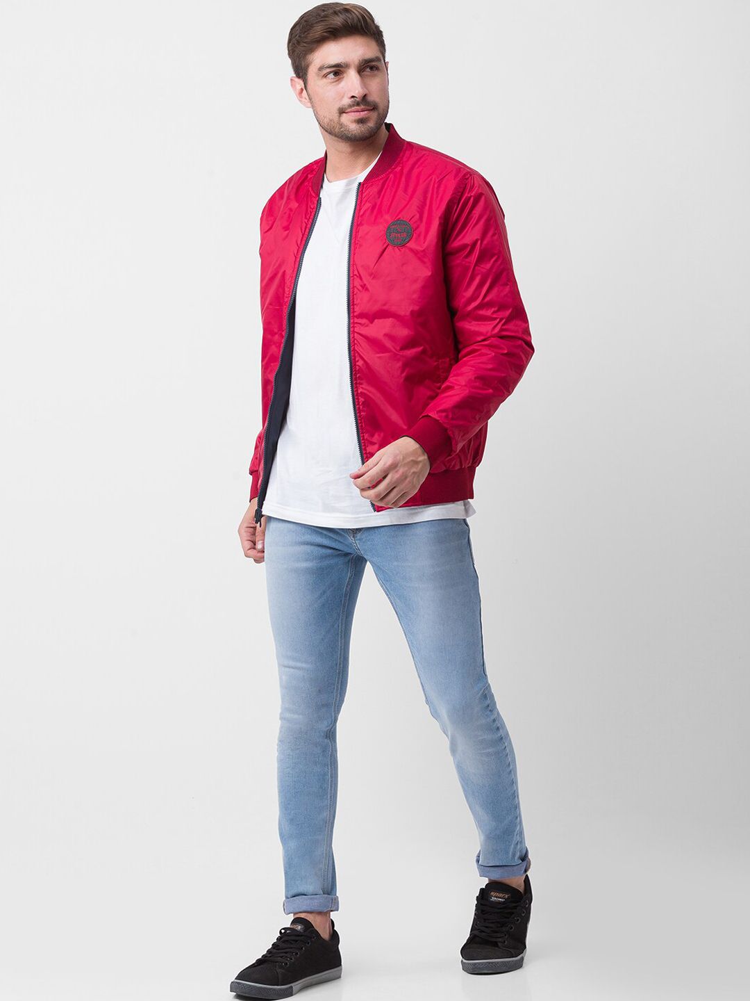 SPYKAR Men Navy Blue & Red Reversible Padded Jacket
