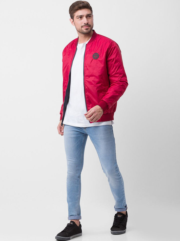 SPYKAR Men Navy Blue & Red Reversible Padded Jacket
