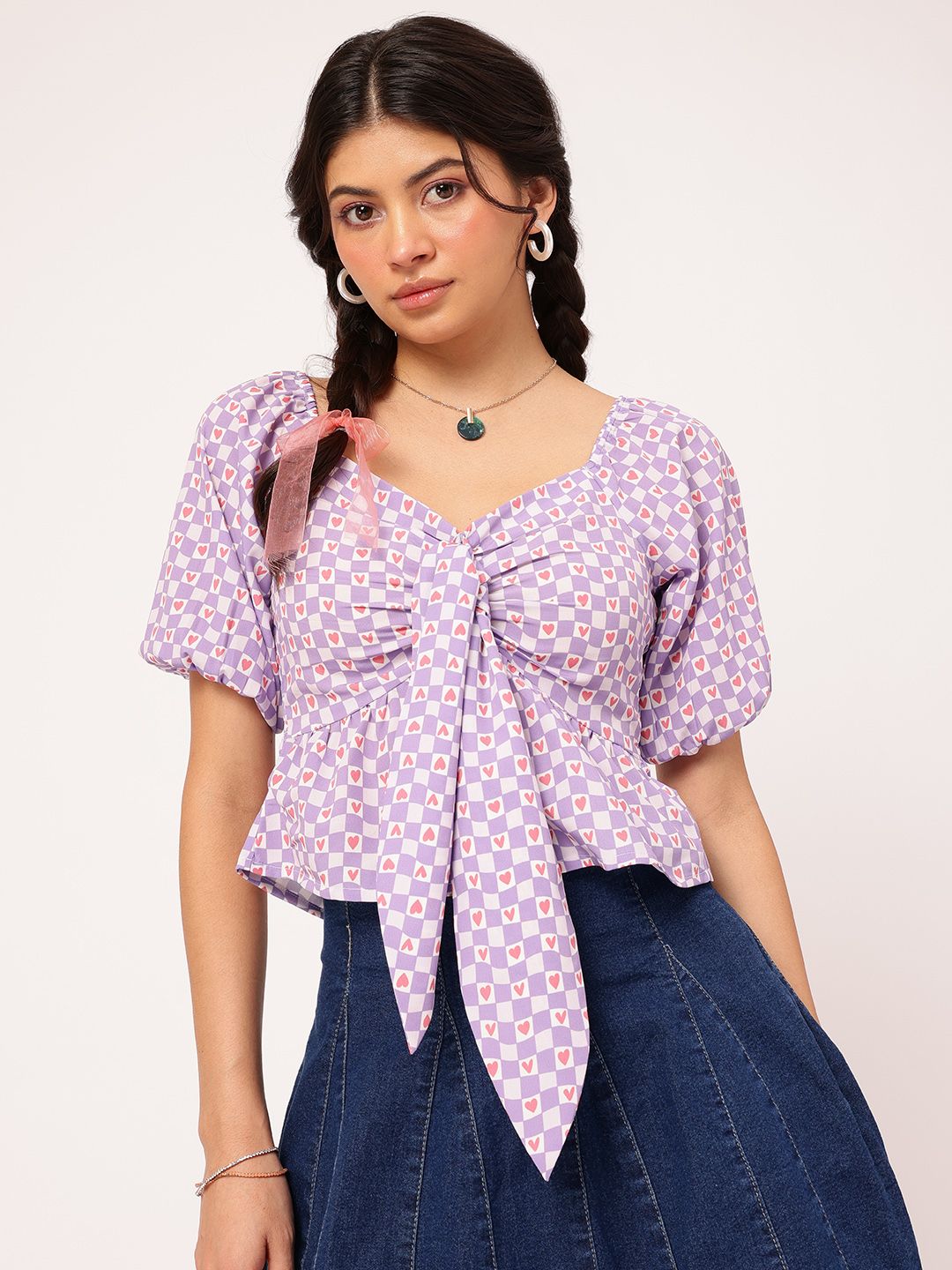 DressBerry Vibe Check Printed Smocked Empire Top