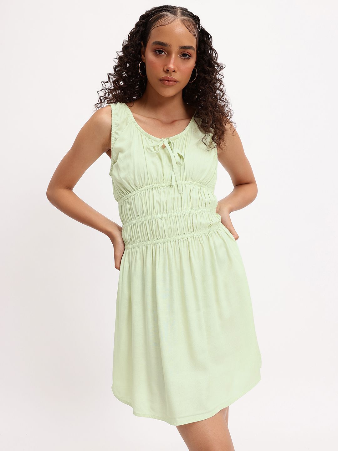 DressBerry Y2K Revival Tie-Up Detailed Smocked Fit and Flare Dress