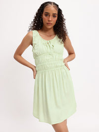 DressBerry Y2K Revival Tie-Up Detailed Smocked Fit and Flare Dress