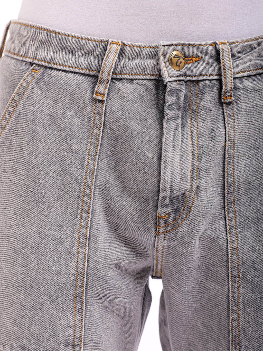 The Indian Garage Co Men Dad Fit Mid-Rise Clean Look Heavy Fade Cargo Style Cotton Jeans