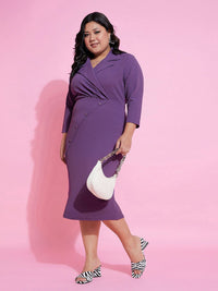 SASSAFRAS Curve Plus Size Shirt Collar Wrap Midi Dress
