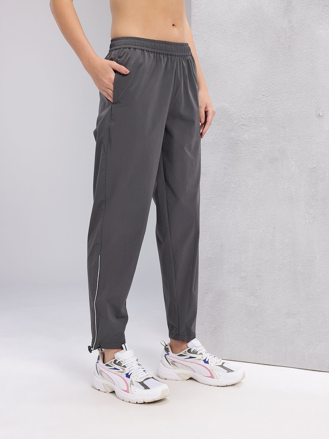 HRX by Hrithik Roshan Women Mid-Rise Rapid-Dry Training Track Pants with Toggle Hem