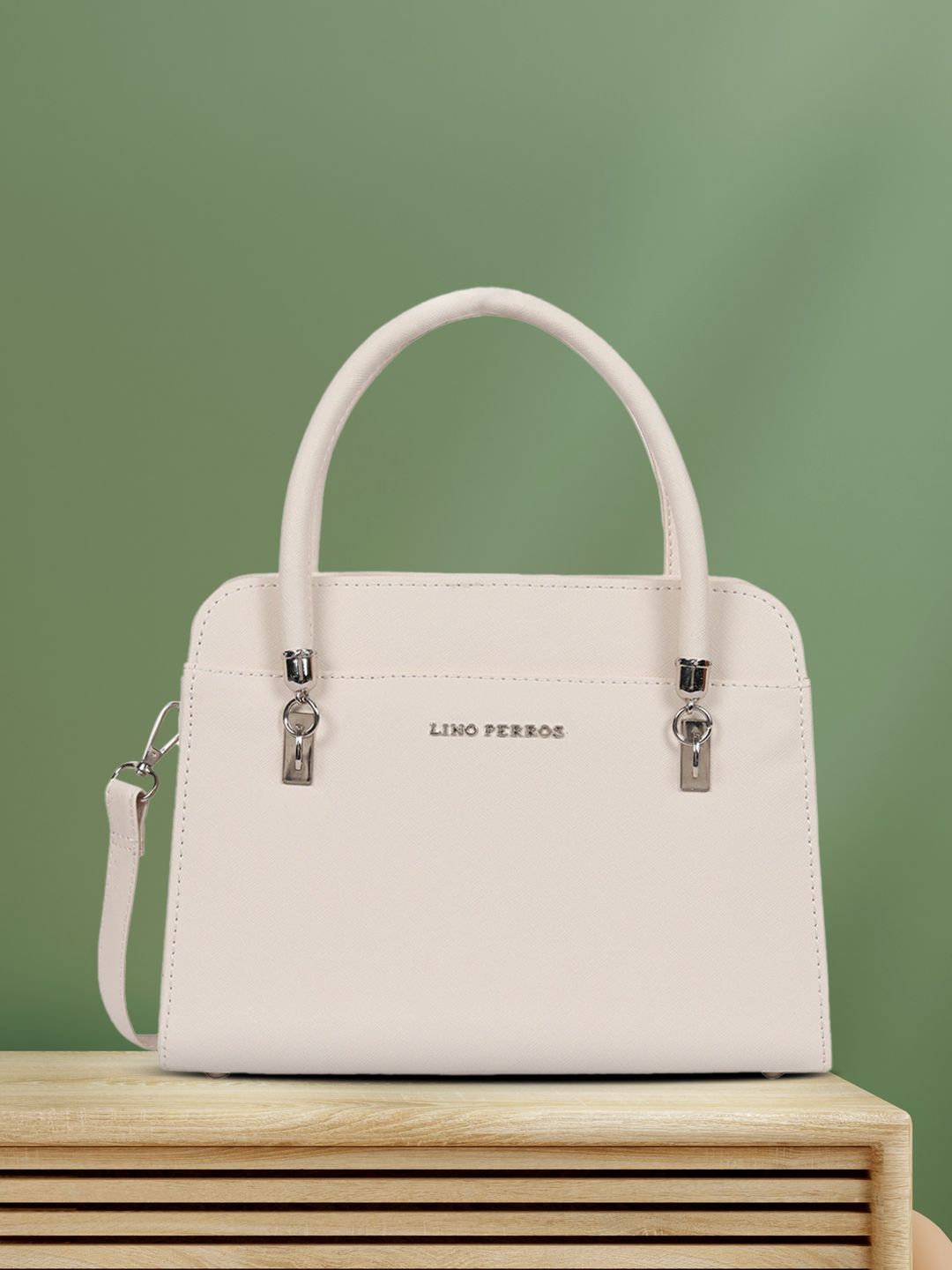 Lino Perros Off-White Solid Handheld Bag with Detachable Sling Strap