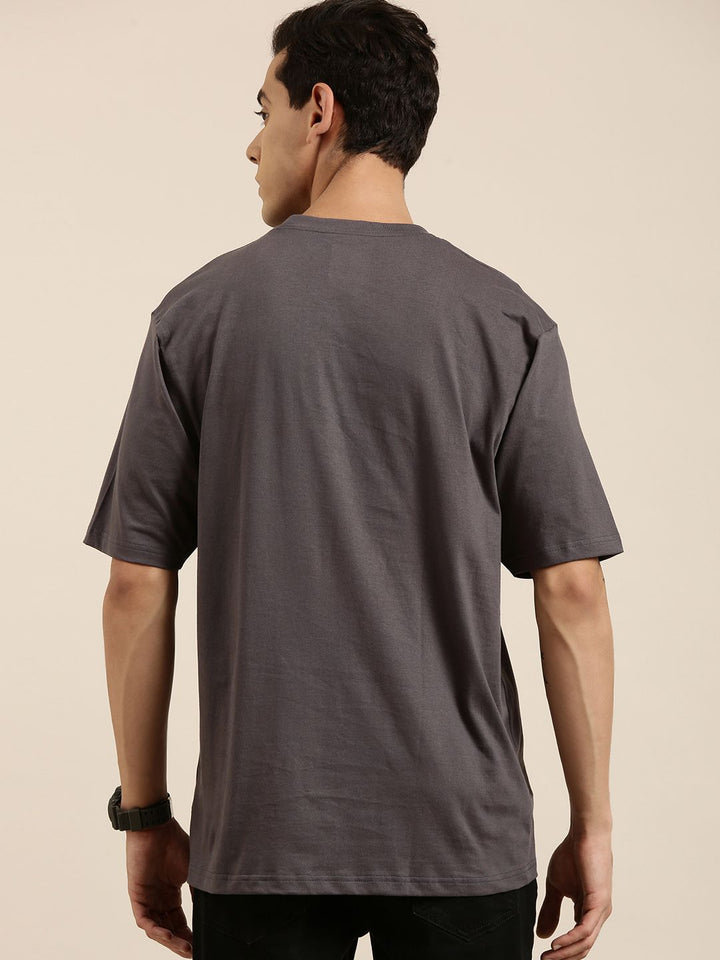 DILLINGER Men Grey Typography Printed Pure Cotton Oversized T-shirt