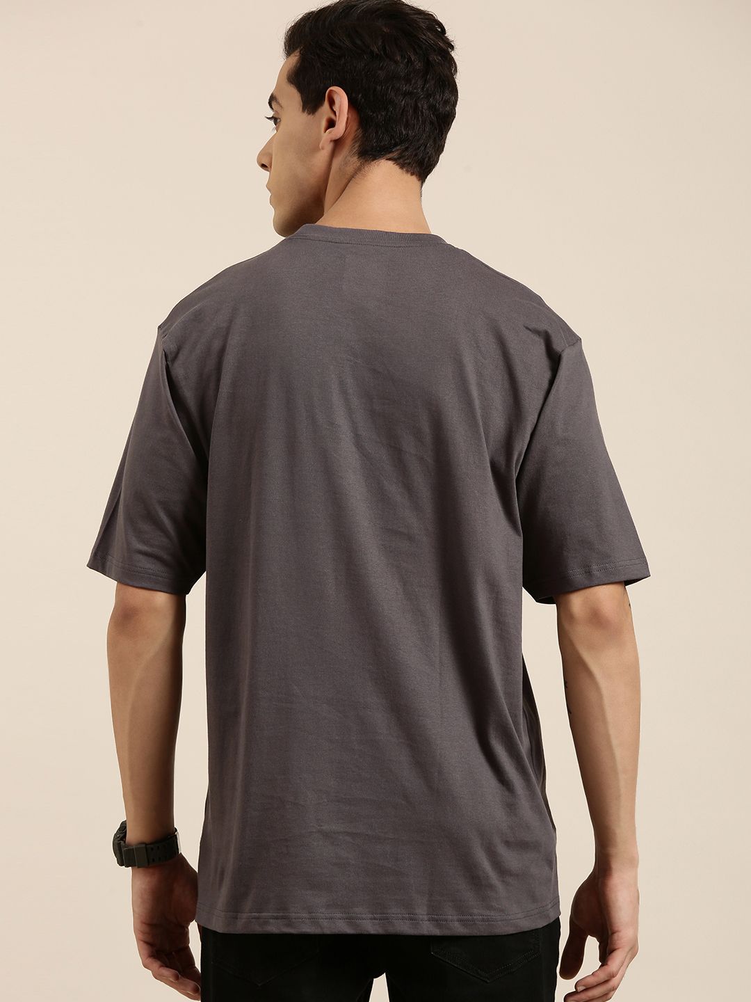 DILLINGER Men Grey Typography Printed Pure Cotton Oversized T-shirt
