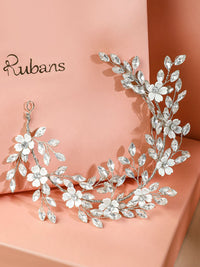 Rubans Silver-Toned Crystal Beaded Floral Tiara Rambut Aksesori dengan Mutiara