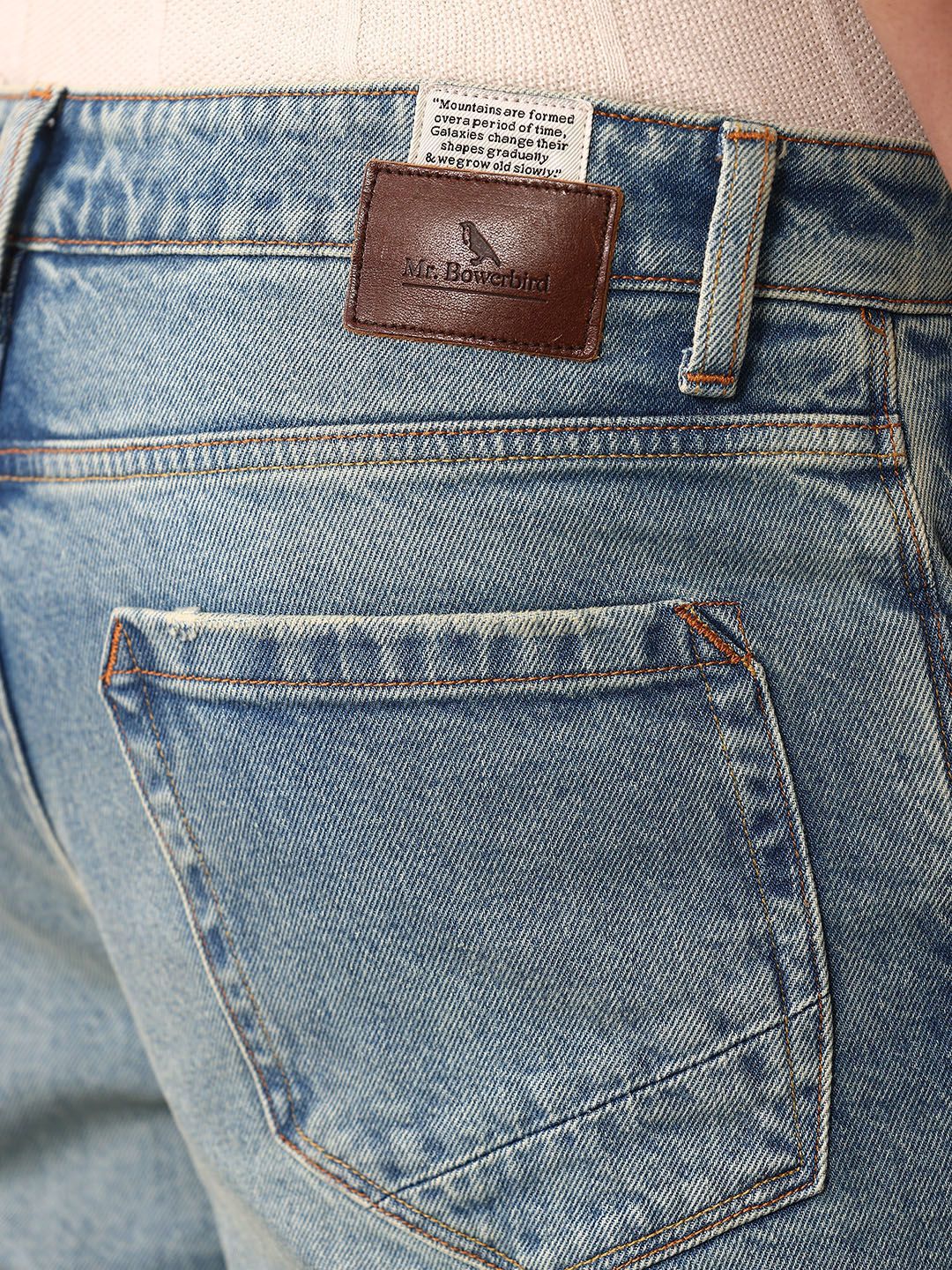Mr Bowerbird Men Tapered Fit Mid-Rise Heavy Fade Printed Cropped Stretchable Jeans