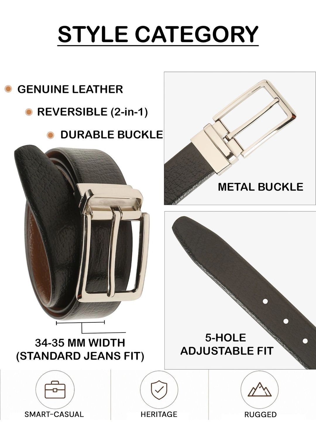 Teakwood Leathers Men Textured Leather Reversible Belt