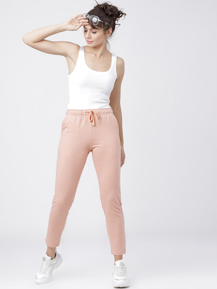 Tokyo Talkies Women Pink Solid Slim-Fit Casual Track Pants
